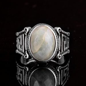 Vintage Akuamarin Taş Yüzük, 925 Ayar Gümüş Yüzük, Yunan Anahtarı Tasarımı, Şifa Kristali Takı - Görsel 6