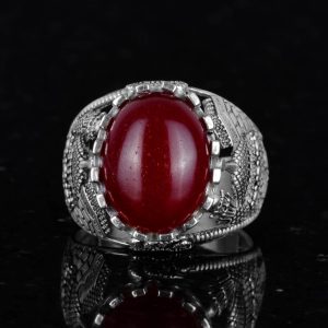 Doğal Kırmızı Akik Taş Yüzük, 925 Ayar Sert Gümüş Yüzük Erkekler İçin - Görsel 3