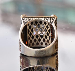 Sert Gümüş Erkek Yüzük - Yapay Kristal Taş - Vintage Tasarım - Görsel 8