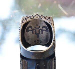 Gerçek Arizona Turkuaz Taşlı İslami Gümüş Yüzük - Spiritüel Erkek Yüzüğü - Görsel 5