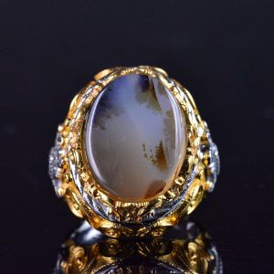 Gerçek Doğal Yemeni Akik Taşı Yüzük, El Yapımı Sultan Yüzük, 925 Ayar Gümüş Altın Kaplama Erkek Yüzüğü - Görsel 6