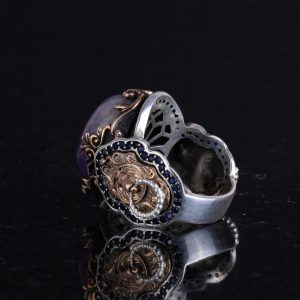 Doğal Ametist Taş Yüzük, Aslan Gümüş Yüzük - Spiritüel 925 Ayar Katı Gümüş Erkek Yüzük - Sezgi ve Koruma Tasarımı - Görsel 7