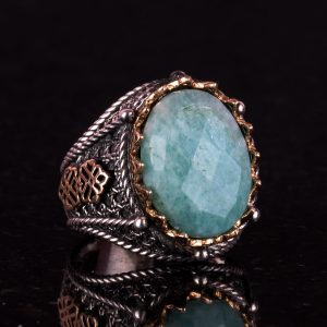 925 Ayar Katı Gümüş Yüzük, Gerçek Doğal Taş Yüzük (Amazonit) - Görsel 3