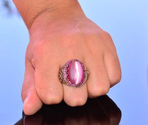 925K Erkek Sterlin Gümüş Yüzük - Pembe Kedi Göz Taşı Kral Yüzüğü - El Yapımı Erkek Takısı - Görsel 7