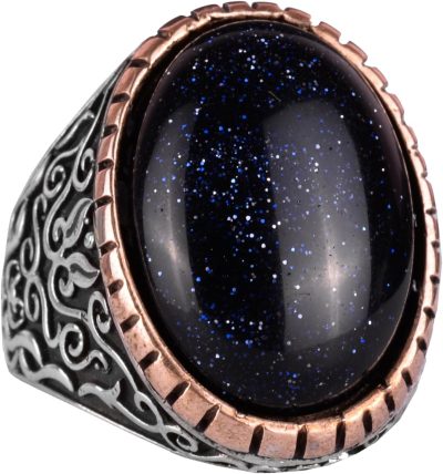 Yapay Taş Yüzük, 925 Ayar Gümüş Erkek Yüzüğü, Büyük Yüzük (Mavi Güneş Taşı Yapay Taş) - Görsel 1