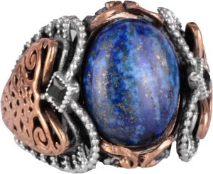 925K Katı Gümüş Erkek Yüzük, Doğal Lapis Lazuli Taş Yüzük, Bilgelik ve Gerçek Tasarımı