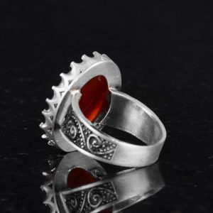 Gerçek Doğal Taş Yüzük - 925 Ayar Gümüş Büyük Yüzük - El Yapımı Yüzük (Kırmızı Akik) - Görsel 7