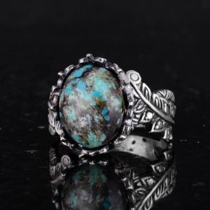 Doğal Arizona Turkuaz Taşlı Yüzük, 925 Ayar Gümüş Yüzük, Minimalist El Yapımı Yüzük (Model-16) - Görsel 6