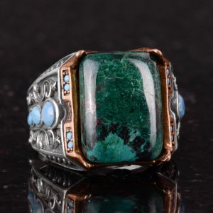 Gerçek Doğal Taş Yüzük - 925 Ayar Gümüş Yüzük (Krisokolla) - Görsel 5