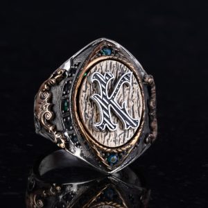 925 Ayar Katı Gümüş Yüzük, Monogram Kişiselleştirilmiş Harf Yüzüğü, Erkekler için Gümüş Baş Harf Yüzüğü - Görsel 4