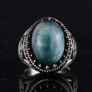 925 Ayar Gümüş Yüzük, Yapay Taş Yüzük, Kartal Sembolü Yüzük, El Yapımı Yüzük (Yapay Zümrüt) - Görsel 4