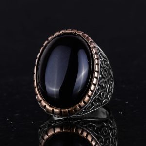 925K Katı Sterlin Gümüş Erkek Yüzük, Doğal Oniks Taşlı Yüzük - Görsel 5