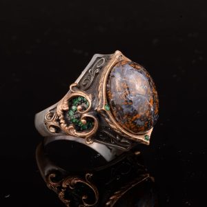 Gerçek Doğal Bronzit Taşı Erkek Yüzüğü, 925 Ayar Gümüş Yüzük - Görsel 5