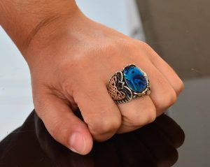 Doğal İnci Renkli Taş Yüzük, Gümüş Yüzük Erkekler İçin, Doğum Taşı Yüzüğü Erkekler İçin - Görsel 7