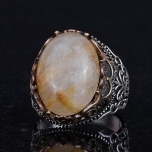 Gerçek Doğal Taş El Yapımı Yüzük - 925 Ayar Gümüş El Yapımı Yüzük - Şık Özel Yüzük (Altın Rutile Kuvars) - Görsel 6