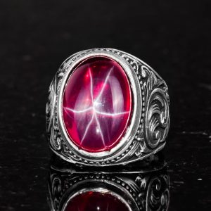 Doğal Yıldız Yakut Taşlı Yüzük - 925 Ayar Katı Gümüş Yüzük Erkekler İçin, Farklı Yüzük - Görsel 6