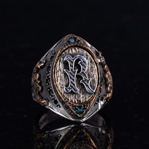 925 Ayar Katı Gümüş Yüzük, Monogram Kişiselleştirilmiş Harf Yüzüğü, Erkekler için Gümüş Baş Harf Yüzüğü - Görsel 3