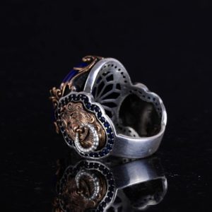 Mavi Kedi Gözlü Taş Yüzük, Aslan Sembolü Erkek Yüzüğü, 925 Ayar Gümüş Tasarım Erkek Yüzüğü - Görsel 7