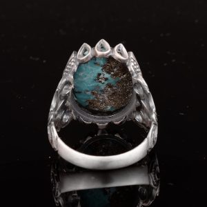 Gerçek Doğal Arizona Turkuaz Taş Yüzük, El Yapımı Takı, 925 Ayar Gümüş Yüzük (Model-2) - Görsel 8