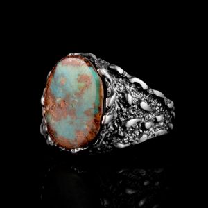 Gerçek Doğal Arizona Turkuaz Taş Yüzük, Erkekler İçin Hediye, 925 Ayar Gümüş Yüzük, Minimalist Yüzük (Stil-17) - Görsel 4