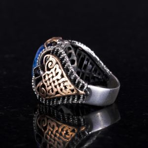 925K Katı Gümüş Erkek Yüzük, Doğal Lapis Lazuli Taş Yüzük, Bilgelik ve Gerçek Tasarımı - Görsel 4