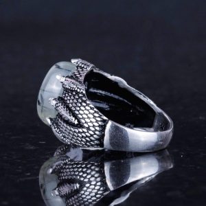 Gerçek Doğal Prehnit Yeşim Taşı ile Sterlin Gümüş Pençe Yüzük – Terazi için El Yapımı Yüzük, Barış ve Spiritüel Bağlantı - Görsel 7