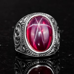 Doğal Yıldız Yakut Taşlı Yüzük - 925 Ayar Katı Gümüş Yüzük Erkekler İçin, Farklı Yüzük - Görsel 4