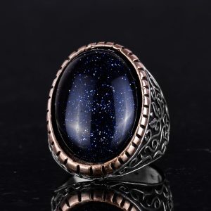 Yapay Taş Yüzük, 925 Ayar Gümüş Erkek Yüzüğü, Büyük Yüzük (Mavi Güneş Taşı Yapay Taş) - Görsel 4