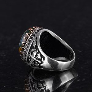 Gerçek Doğal Taş Yüzük - El Yapımı Kartal Yüzüğü - 925 Ayar Gümüş Yüzük (Yeşil kan taşı) - Görsel 7