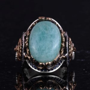 Aslan Erkek Gümüş Yüzük, Doğal Taş Yüzük - 925 Ayar Gümüş Yüzük (Amazonit) - Görsel 4