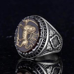 Gerçek Doğal Akik Taşı Aslan Yüzüğü - Oymalı ve Kazınmış Taş 925 Ayar Gümüş Erkek Yüzüğü - Görsel 6