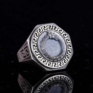 925 Ayar Gümüş Yüzük - Yunan Anahtarı Tasarımı Erkek Yüzüğü - El Yapımı Yüzük (Ejderha) - Görsel 5