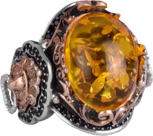 Bal Amber Yapay Taş Yüzük | Şık El Yapımı 925 Ayar Gümüş Erkek Yüzük - Görsel 1