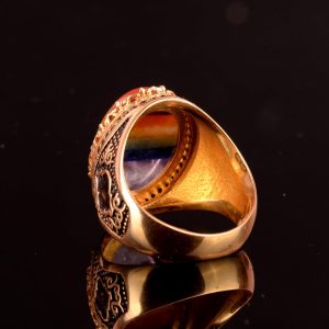 925 Ayar Gümüş Erkek Yüzük, Gerçek Doğal Taşlı Gökkuşağı Yüzük, Oval Çok Renkli - Görsel 7