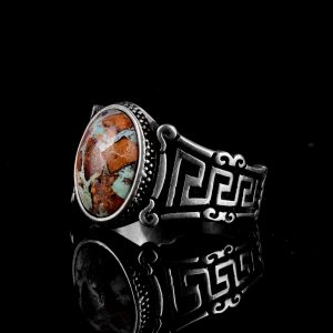 Gerçek Doğal Arizona Turkuaz Taş Yüzük, 925 Ayar Gümüş Erkek Yüzük (Model-1) - Görsel 5