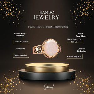 925 Ayar Gümüş Yüzük, Gerçek Doğal Druzy Kuvars Taşı ile Kaplama, El Yapımı Kadın Yüzük (Beyaz) - Görsel 2