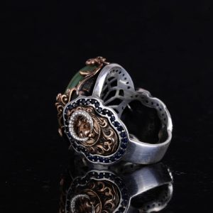 925 Ayar Gümüş Erkek Yüzük - Açık Yeşil Kedi Gözünden Üretilmiş Taş - Aslan Sembolü El Yapımı Yüzük - Görsel 7