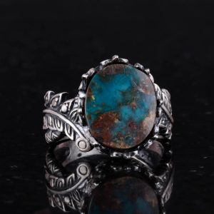 Doğal Arizona Turkuaz Taşlı Erkek Yüzüğü, 925 Ayar Gümüş Yüzük, Minimalist El Yapımı Yüzük (Model-2) - Görsel 5