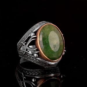 Gerçek Doğal Taş Erkek Yüzük, Kılıç Yüzüğü, 925 Ayar Gümüş Erkek Yüzük (Zümrüt) - Görsel 4