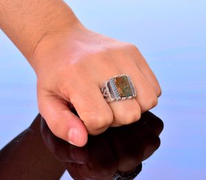 El Yapımı 925 Ayar Gümüş Erkek Yüzük, Gerçek Arizona Turkuaz Taşı - Vintage Tasarım - Gerçek Taş Yüzük - Görsel 7