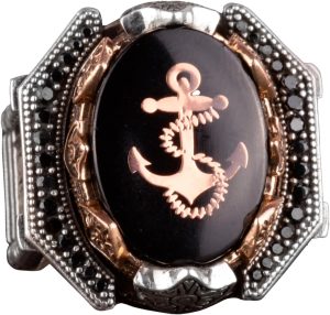 925 Ayar Gümüş Erkek Yüzük - Çapa Yüzük - Kaptan Denizci Yüzüğü - Deniz Temalı Takı - Görsel 1