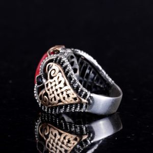 Gerçek Doğal Mercan Taşı Yüzük, 925 Ayar Gümüş Yüzük Erkekler için, Oval Kırmızı Mercan Yüzük - Görsel 5