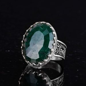 925 Ayar Gümüş Erkek Yüzük, Gerçek Doğal Zümrüt Taşlı Yüzük - Görsel 5