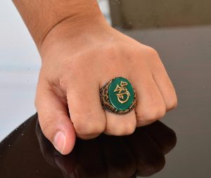 925 Ayar Gümüş Yüzük - Semboller Yüzüğü - Yeşil Ağaçtaşı Yüzük - Görsel 7