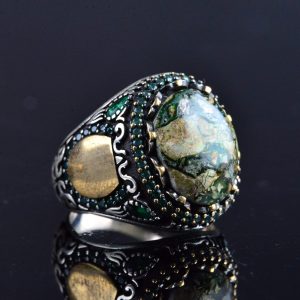 Gerçek Doğal Arizona Turkuaz Taş Yüzük, Minimalist Yüzük, 925 Ayar Gümüş Erkek Yüzük (Model-9) - Görsel 4