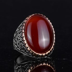 El Yapımı Gerçek Doğal Kırmızı Akik Taş Yüzük, 925 Ayar Gümüş Yüzük Erkekler İçin, Tasarım Gümüş Erkek Yüzüğü - Görsel 6