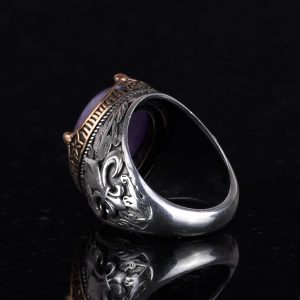 925 Ayar Gümüş El Yapımı Erkek Yüzük - Farklı Doğal Taşlarla Mevcuttur (Ametist) - Görsel 6