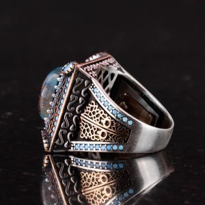 Gerçek Doğal Azurit Taşlı Yüzük - 925 Ayar Gümüş Erkek Takısı - El Yapımı Yüzük - Görsel 7