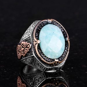 925 Ayar Katı Gümüş Yüzük - Doğal Amazonit Taşlı Yüzük - Görsel 6