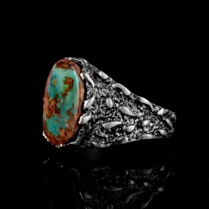 Gerçek Doğal Arizona Turkuaz Taş Yüzük, Erkekler İçin Hediye, 925 Ayar Gümüş Yüzük, Minimalist Yüzük (Stil-17) - Görsel 5